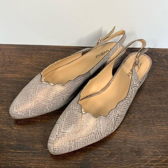 Trotters Joselyn Snakeskin Metallic Print Slingback Flat Shoe Size 8.5M NEW - Picture 1 of 7